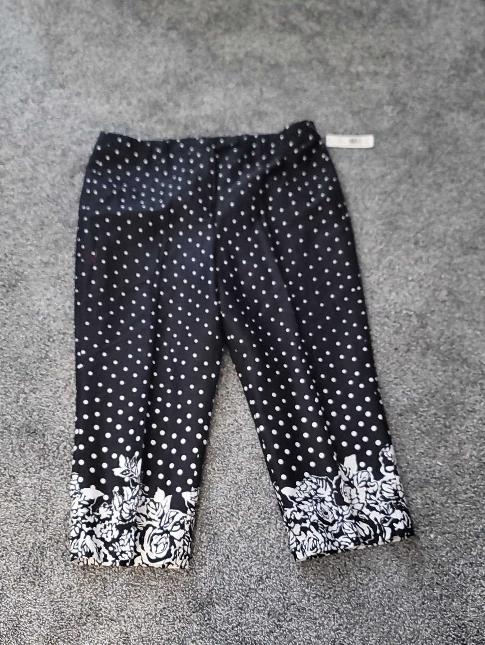Kids Black & White Polka Dot Capri Pants with Floral Hem